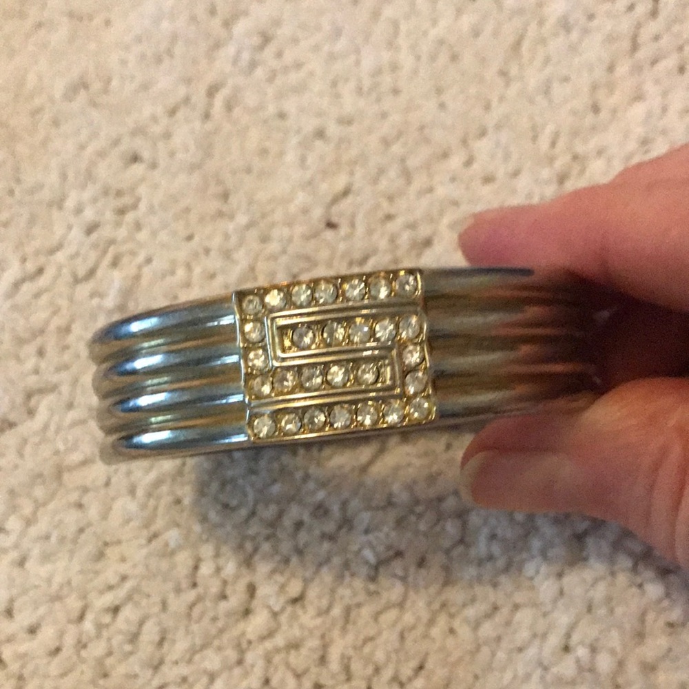 Rhinestone Accent Silver-Tone Cuff Bracelet
